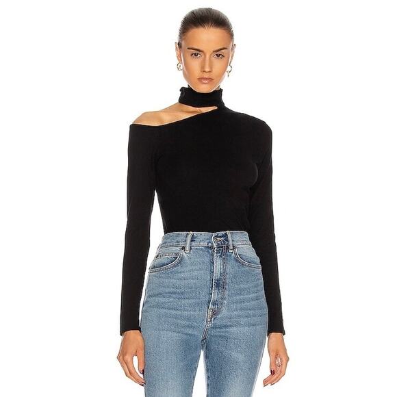 Enza Costa Tops - ENZA COSTA Detached Mockneck Top Womens Large Black Brushed Cotton Long Sleeve